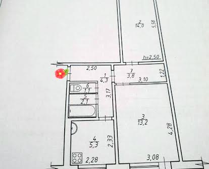 Двухкомнатная квартира на Атаманюка, 2-й этаж из 5-ти