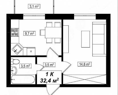 ЖК Амстердам Клубний - Квартира мрії! 32,4 м² с.Білогородка
