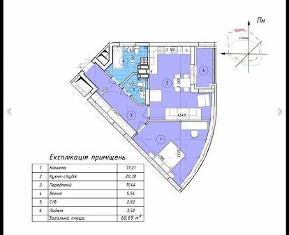 Євродвушка 61м велика кухня-студія+спальня Вишневе ЖК Променада
