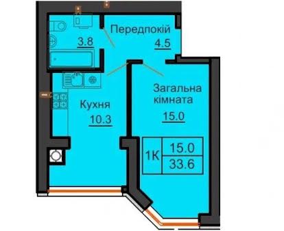 Продаж однокімнатної квартири 33.6 м2 ЖК Софія Нова