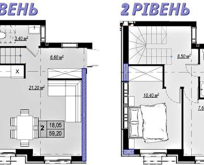 2х рівнева квартира 59,2 м2 в ЖК "Plaza Kvartal3"