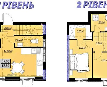 2х рівнева квартира 55,80м2 в ЖК "PlazaKvartal3" метро Теремки