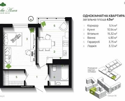 1кім. квартира ЖК паркова алея 4 поверх