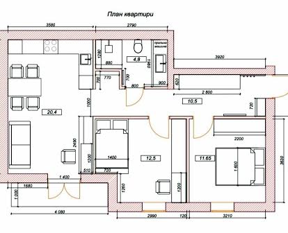 Квартира 2-кімн. 60 м.кв. 2 поверх